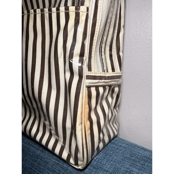 Vintage Henri Bendel Centennial Stripe Large Clear Vinyl Makeup Bag 12 X 9 X 4" - Picture 8 of 16